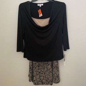 Black/Khaki print 2pc Skirt & Blouse set.